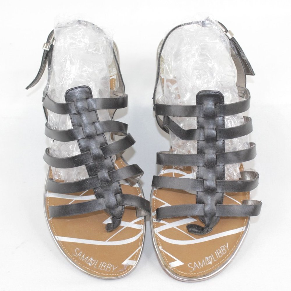 Sam Libby Black Strappy Adjustable Ankle Strap Flats Sandals Women's Size 8